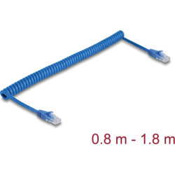 Delock RJ45 Coiled Cable plug to plug Cat.6 UTP 0.8 m to 1.8 m blue