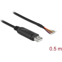 Delock Adapter cable USB 2.0 Type-A to Serial RS-232 with 9 open wires + Shielding 0.5 m