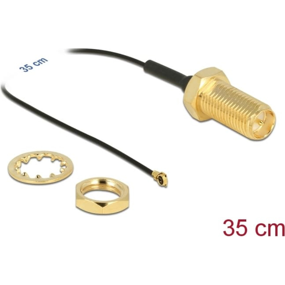 Delock Antenna Cable RP-SMA jack bulkhead to I-PEX Inc., MHF® 4 plug 0.81 35 cm thread length 10 mm
