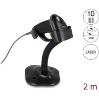 Delock USB Barcode Scanner 1D with connection cable and stand - Laser - black