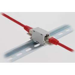 Delock RJ45 Coupler Cat.6A jack to jack with dust protection cap for DIN rail mounting grey