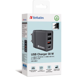 Verbatim CHR-30EU2 USB Charger 30W with 2 x USB-A 10W Black