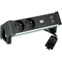 Bachmann DESK2 ALU BLACK 2xUTE 1xUSB A&C 22W 0.2m GST18