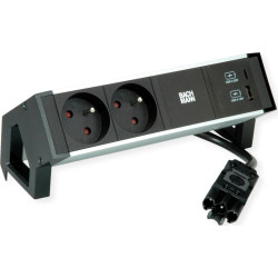 Bachmann DESK2 ALU BLACK 2xUTE 1xUSB A&C 22W 0.2m GST18