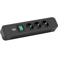 Bachmann PRIMO2 socket strip 3x earthing contact, aluminium, switch, black, 2 m