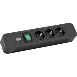 Bachmann PRIMO2 socket strip 3x earthing contact, aluminium, switch, black, 2 m