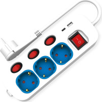 Roline Power Strip, 3-way, with individual on/off switches, 1x USB A, 1x USB C, 3 m