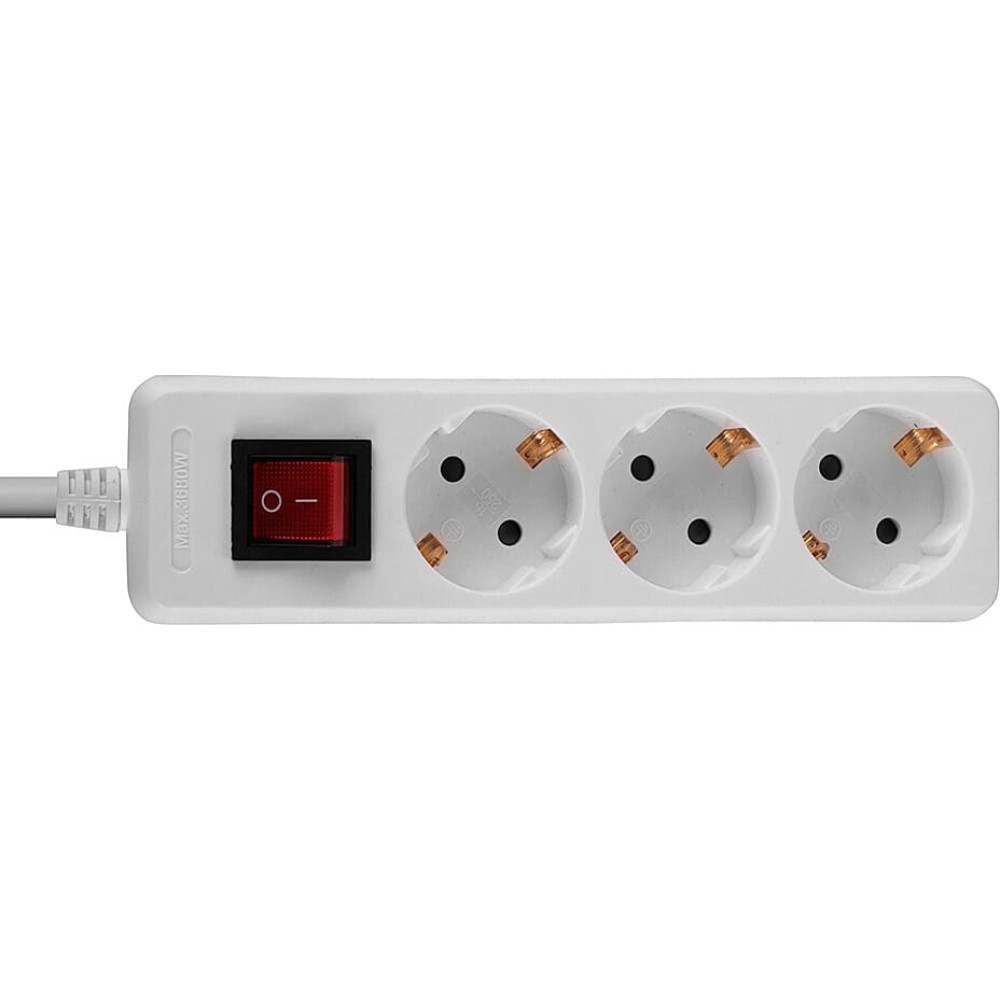 Lindy 3-Way Schuko Mains Power Extension with Switch, White