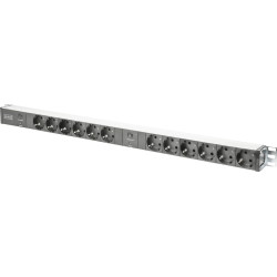 Digitus aluminum outlet strip with overload protection, 12 safety outlets, 2 x 2 m supply safety plug