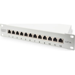 Digitus CAT 6A Patch Panel, shielded, 12-Port, 1HE, 10\", grey