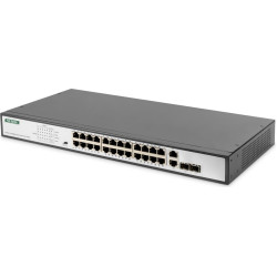 Digitus 24-port Fast Ethernet PoE network switch, 19-inch, unmanaged, 2 GE uplink ports, SFP, 370 W, af/at