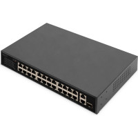 Digitus 24-port Fast Ethernet PoE network switch, 19-inch, unmanaged, 2+1 uplink ports, RJ45 + SFP, 240 W, af/at