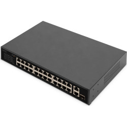 Digitus 24-port Fast Ethernet PoE network switch, 19-inch, unmanaged, 2+1 uplink ports, RJ45 + SFP, 240 W, af/at