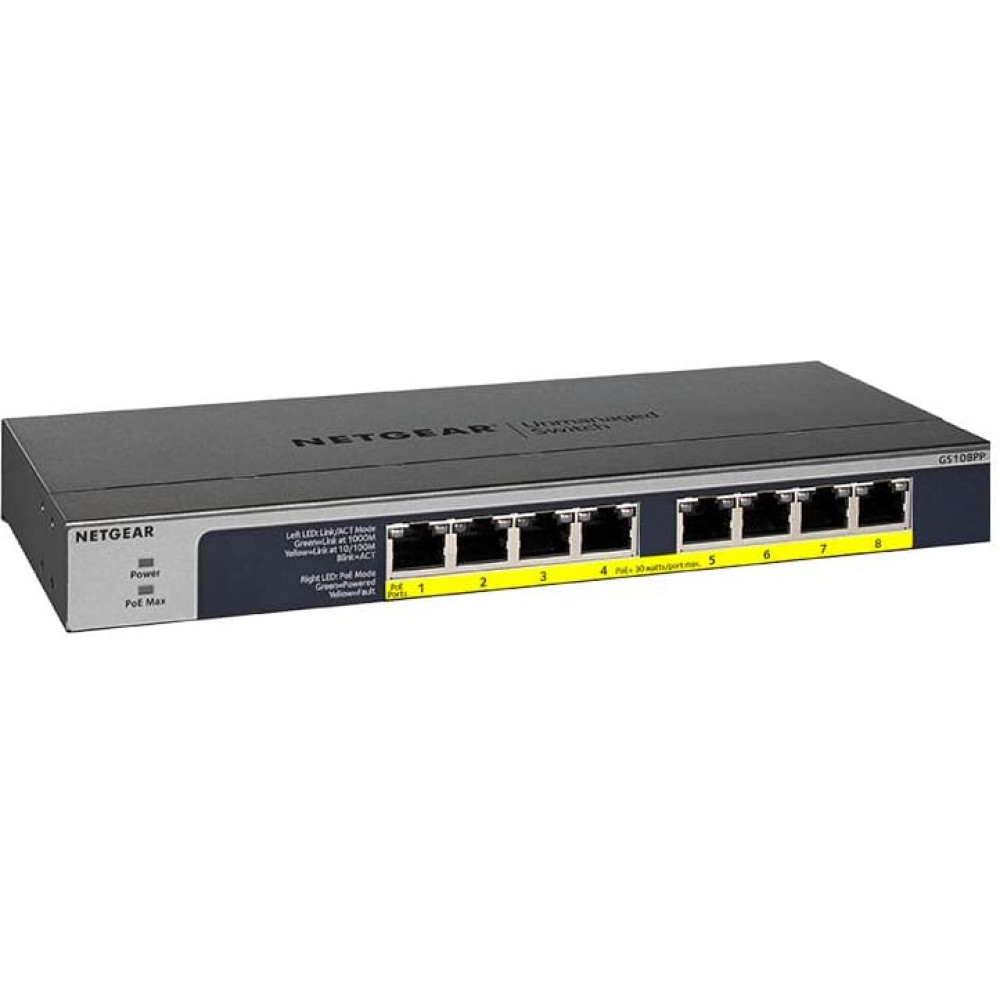 Netgear GS108PP Nepārvaldīts Gigabit Ethernet (10/100/1000) Power over Ethernet (PoE) Melns