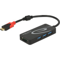Delock External USB 3.2 Gen 1 Hub USB Type-C™ > 3 x USB Type-A + 2 Slot SD Card Reader black
