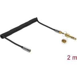 Delock Coiled Cable Extension 3.5 mm 3 pin Stereo Jack male to Stereo Jack female with 6.35 mm screw adapter 2 m