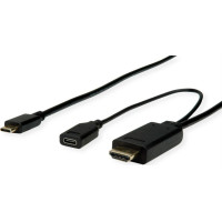Kabelis TypeC > HDMI + TypeC(PD), melns, 2.0m, Roline
