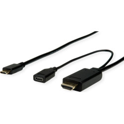 Kabelis TypeC > HDMI + TypeC(PD), melns, 2.0m, Roline