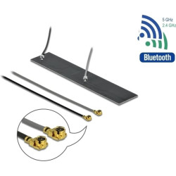 Delock WLAN 802.11 ac/ax/a/h/b/g/n Twin Antenna 2 x MHF® I plug 2.2 – 4.0 dBi 2 x 15 cm PCB internal self adhesive