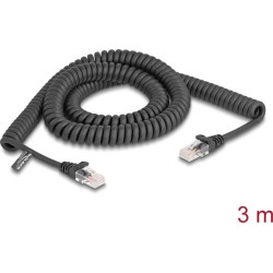 Delock RJ45 Coiled Cable male to male Cat.5e 3 m black