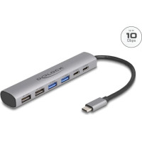 Delock 6 Port USB Hub with 4 x USB Type-A female and 2 x USB Type-C™ female