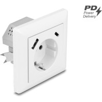 Delock Wall Socket with two USB Charging Ports, 1 x USB Type-A and 1 x USB Type-C™ with PD 3.0, 18 W