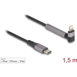 Delock Data and Charging Cable USB Type-C™ to Lightning™ for iPhone™, iPad™, iPod™ angled with stand function black 1.5 m MFi