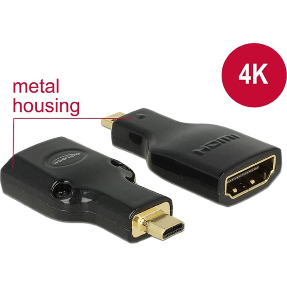 Delock Adapter High Speed HDMI with Ethernet – HDMI Micro-D male > HDMI-A female 4K black