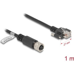 Delock M12 Cable D-coded 4 pin female to RJ45 plug with screws Cat.5e FTP 1 m black
