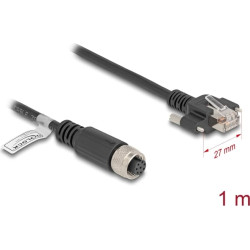 Delock M12 Cable A-coded 8 pin female to RJ45 plug with screws Cat.5e FTP 1 m black