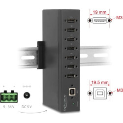 Delock Industry Hub 7 x USB 2.0 Type-A with 15 kV ESD protection and DIN rail mounting
