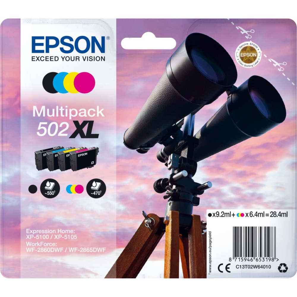 Epson 502XL tintes kārtridžs 1 pcs Oriģināls Augsta (XL) produktivitāte Melns, Tirkīzzils, Fuksīns, Dzeltens