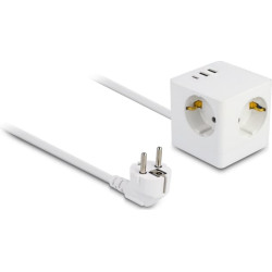 Delock Extension Socket Cube 3-way with childproof lock and USB charger, 1.5 m cable, white