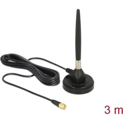Delock GSM Antenna SMA plug screw mounting 3 dBi fixed omnidirectional with magnetic base and connection cable RG-174 3 m outdoor black
