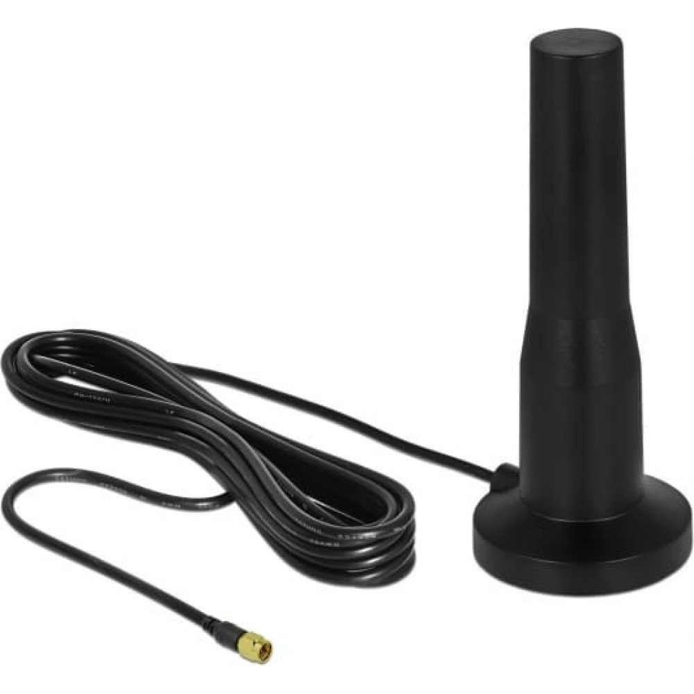 Delock LTE Antenna SMA plug 3 - 5 dBi 12 cm fixed omnidirectional with magnetic base and connection cable RG-174 A/U 3 m outdoor black