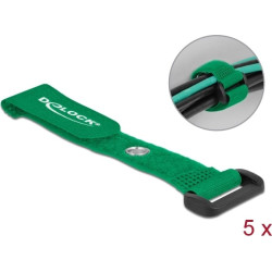 Delock Hook-and-loop cable tie with Loop and Fastening Eyelet L 150 x W 20 mm green 5 pieces