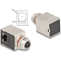 Delock M12 Adapter X-coded 8 pin female to RJ45 jack Cat.6A STP shielded 90° angled