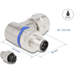 Delock M12 Connector A-coded 4 pin male for mounting with screw connection 90° angled metal