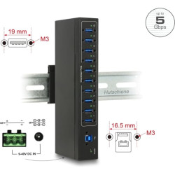 Delock External Industry Hub 10 x USB 3.0 Type-A with 20 kV ESD protection