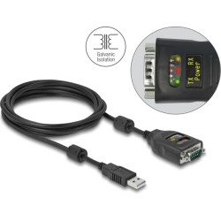 Delock Adapter USB 2.0 Type-A to Serial RS-232 D-Sub 9 pin 2.5 kV Galvanic Isolation 2 m
