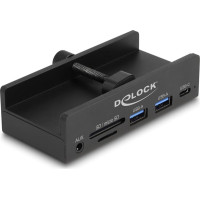 Delock External USB 5 Gbps 3 Port Hub 2 x USB Type-A, 1 x USB Type-C™ and 2 Slot Card Reader with Locking Screw