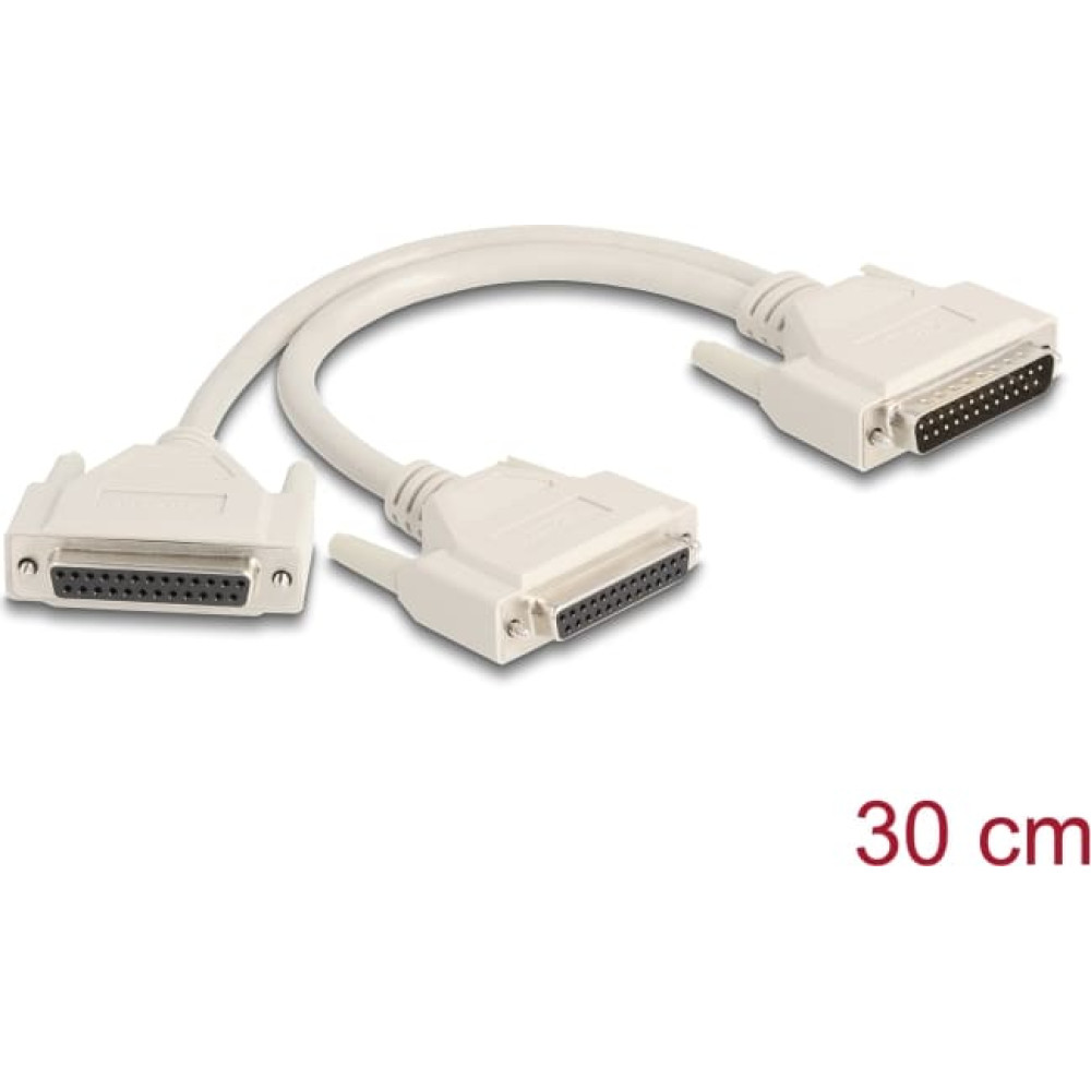 Delock Adapter Y-Cable Splitter D-Sub 25 pin male to 2 x D-Sub 25 pin female with screws 30 cm