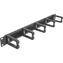 Delock 19″ Cable Management Brush Strip with 5 hooks 1U black