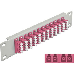 Delock 10″ Fiber Optic Patch Panel 12 Port LC Quad violet 1U grey