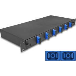 Delock 19″ Optical Fiber Splice Box 6 x SC Duplex OS2 1U complete assembled ready for splicing