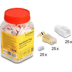 Delock RJ45 Modular Plug with strain relief and bend protection boots for Cat.7 round cables 25 pcs set