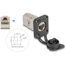 Delock D-Type RJ45 built-in connector / coupler Cat.6A STP with protective cap IP66 dust and waterproof