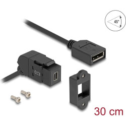 Delock Keystone Module Mini DisplayPort panel mount female to DisplayPort female 45° angled with 30 cm cable 8K 30 Hz black