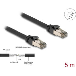 Delock RJ45 Network Cable Cat.6A U/FTP ultra flexible with inner metal jacket 5 m black