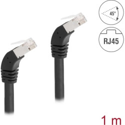 Delock RJ45 Network Cable Cat.6A S/FTP 45° downwards angled 1 m black